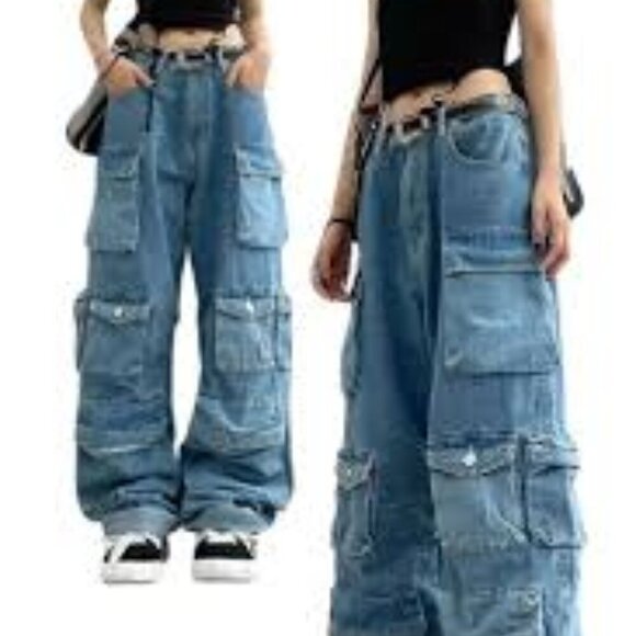 NWT Zara Relaxed Fit Multi Pocket Cargo Jeans Size 34 - Picture 1 of 8